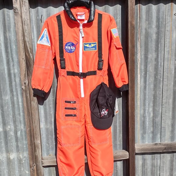 NWT Kid Astronaut Jumpsuit w/ Embroidered Cap Official Patches Orange Size 6-8 - Picture 2 of 14